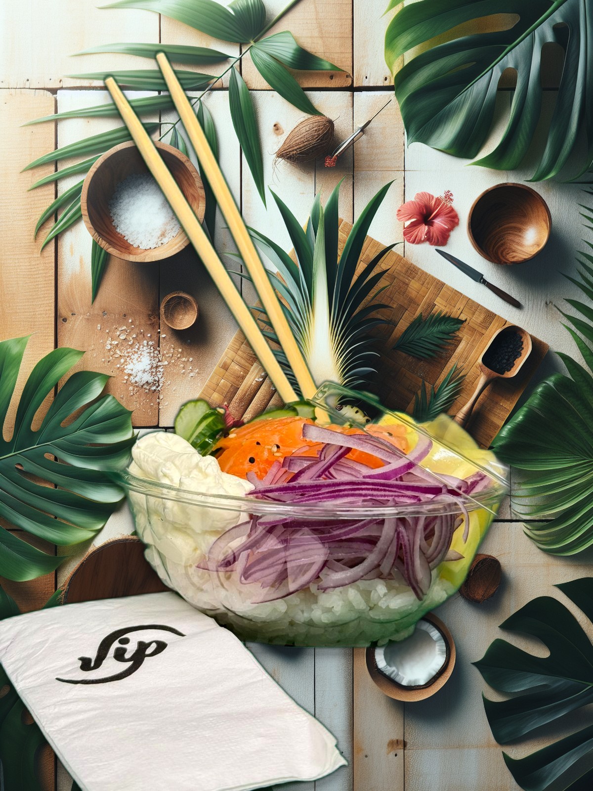 Poke colorido para buffet de eventos VIP Cantina